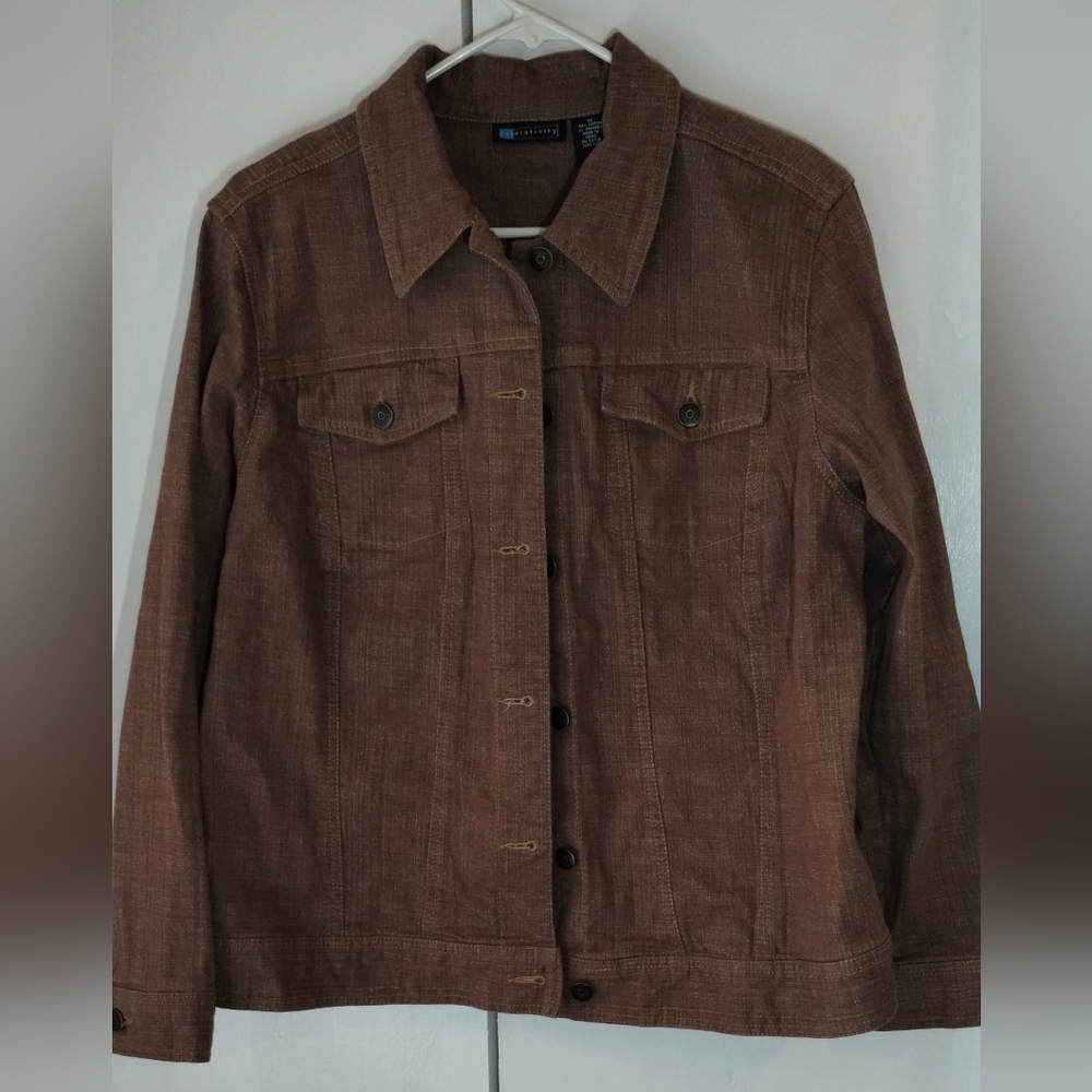 (R) elativity Brown Women's Denim Jacket Size(1X)